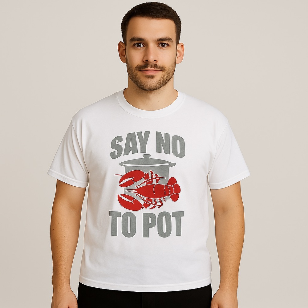 Gildan Graphic Tee White Satire Size Large Say No To Pot Lobster